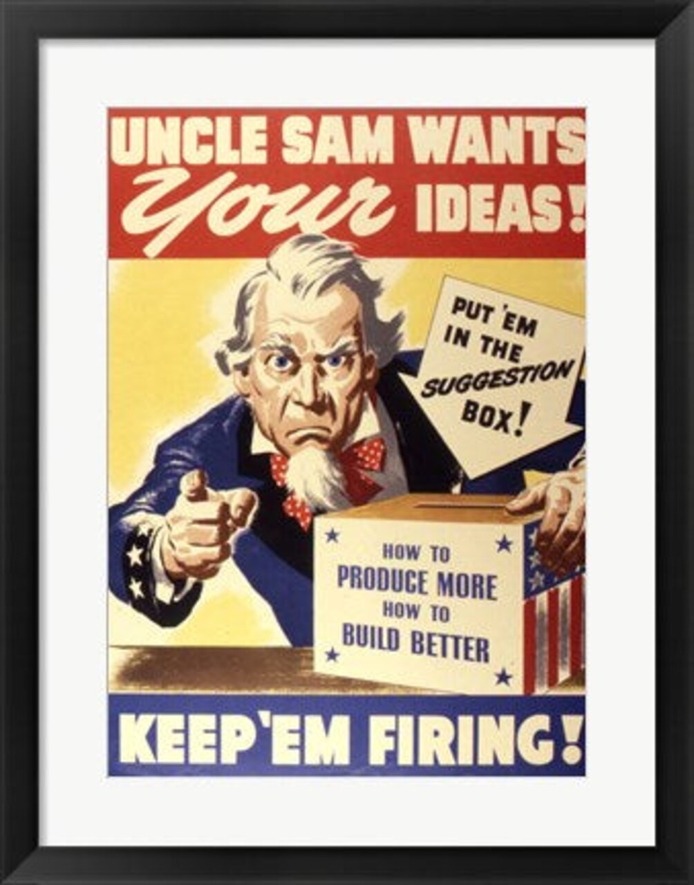 Framed Art Uncle Sam Wants Your Ideas Keep 'Em Firing Wall Decor 18x24 Artwork